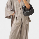 Eli Oversize Sada Top s Výstřihem do V a Rovné Kalhoty