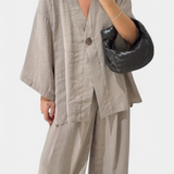 Eli Oversize Sada Top s Výstřihem do V a Rovné Kalhoty