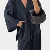 Eli Oversize Sada Top s Výstřihem do V a Rovné Kalhoty