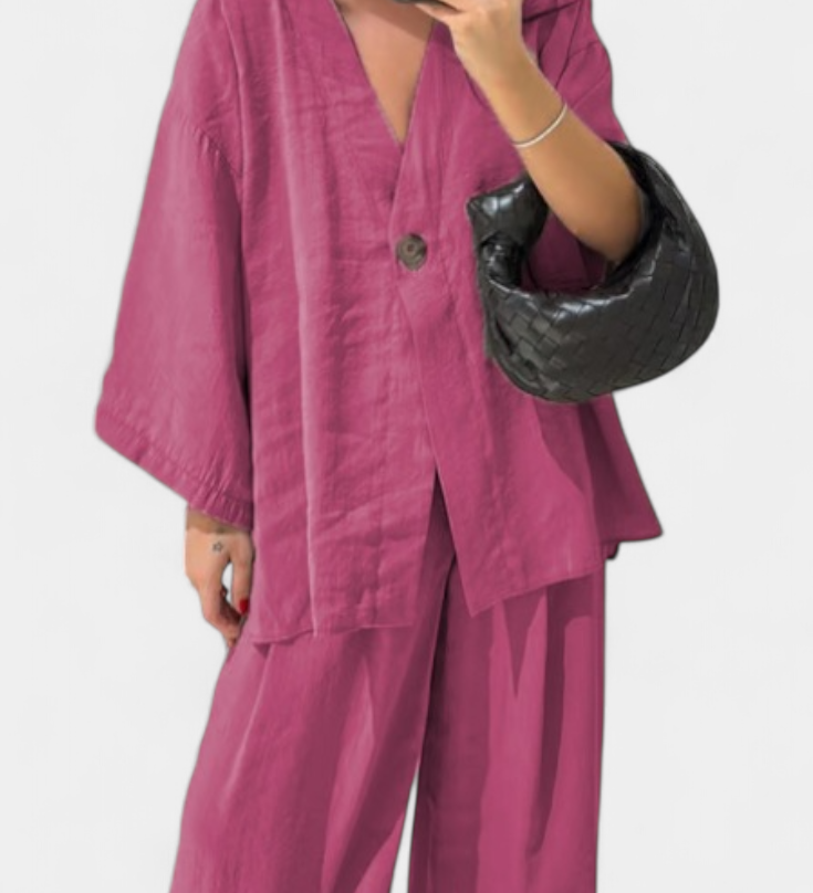 Eli Oversize Sada Top s Výstřihem do V a Rovné Kalhoty
