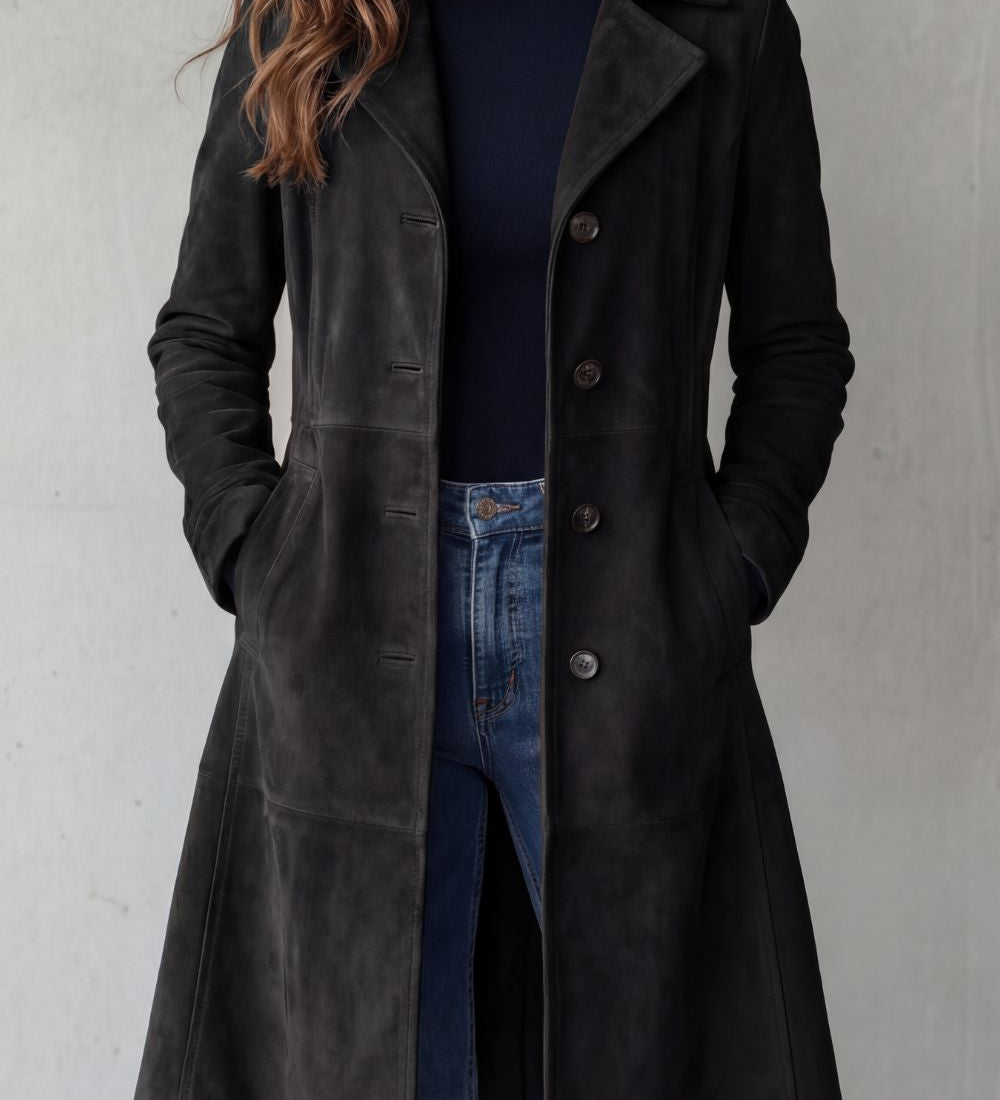 Delphine – Vintage semišový povrch – Dlouhý kabát