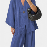 Eli Oversize Sada Top s Výstřihem do V a Rovné Kalhoty