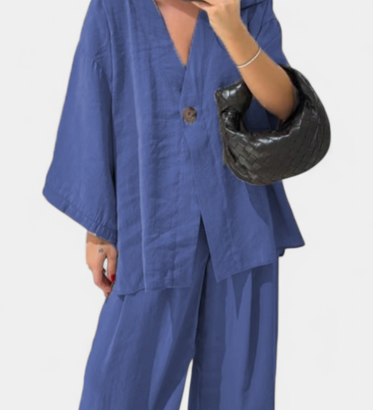 Eli Oversize Sada Top s Výstřihem do V a Rovné Kalhoty