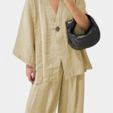 Eli Oversize Sada Top s Výstřihem do V a Rovné Kalhoty