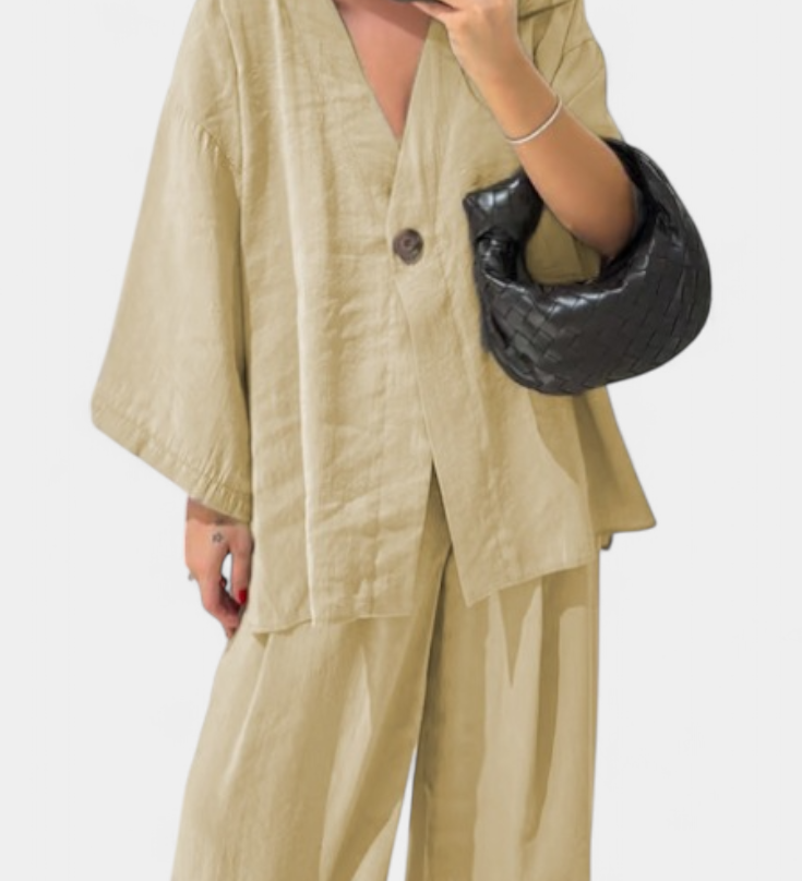 Eli Oversize Sada Top s Výstřihem do V a Rovné Kalhoty