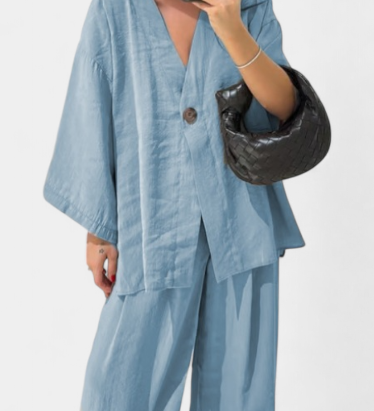 Eli Oversize Sada Top s Výstřihem do V a Rovné Kalhoty