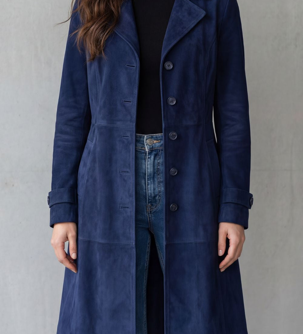 Delphine – Vintage semišový povrch – Dlouhý kabát