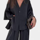 Eli Oversize Sada Top s Výstřihem do V a Rovné Kalhoty