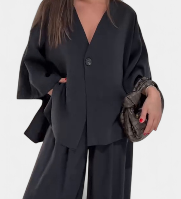 Eli Oversize Sada Top s Výstřihem do V a Rovné Kalhoty