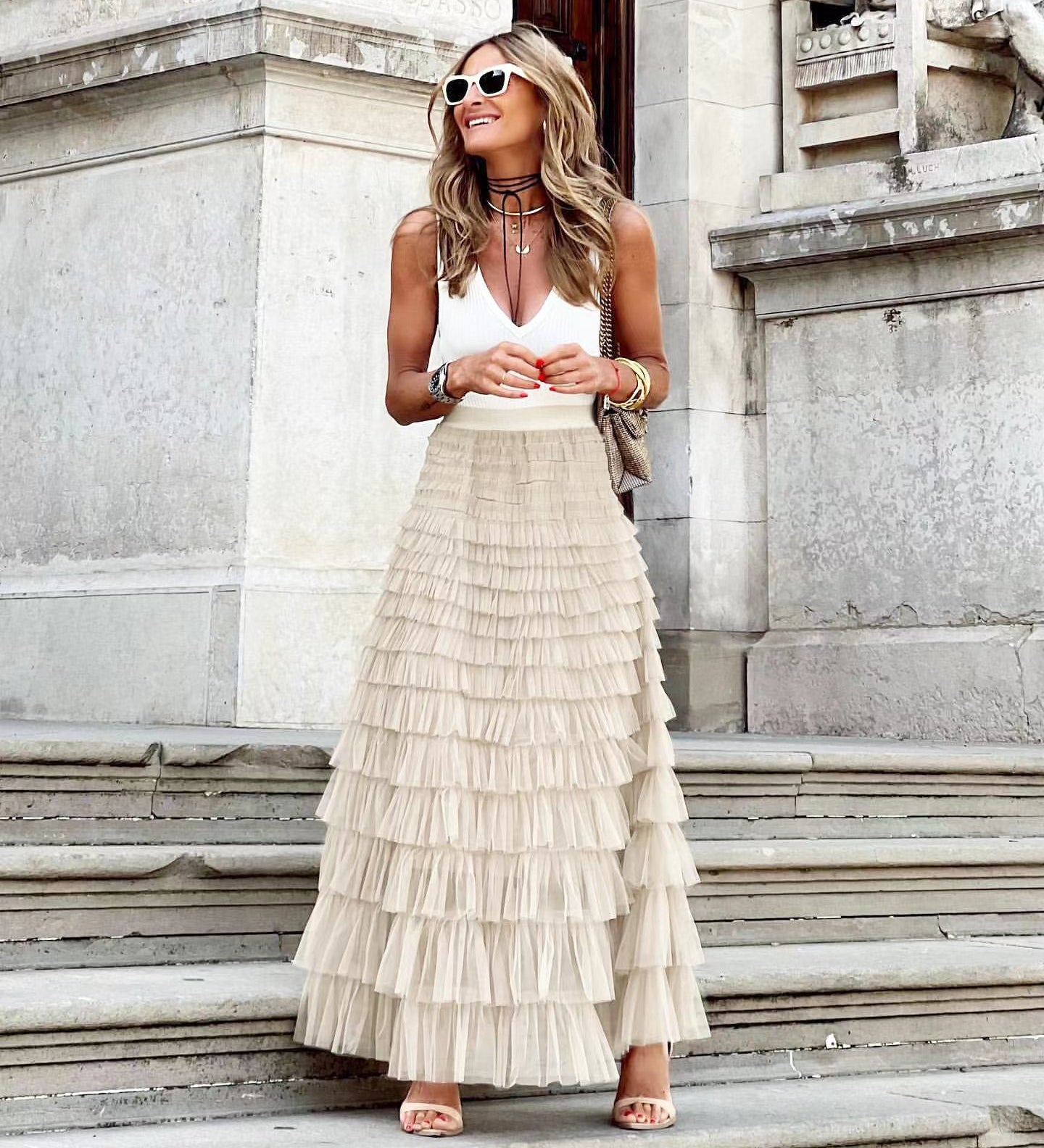JOAN™ - Elegantní Maxi Sukně s Vícevrstvým Designem