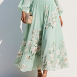Anastasia™ | Midi šaty z chiffon s V výstřihem a světle zeleným květinovým potiskem
