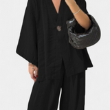 Eli Oversize Sada Top s Výstřihem do V a Rovné Kalhoty