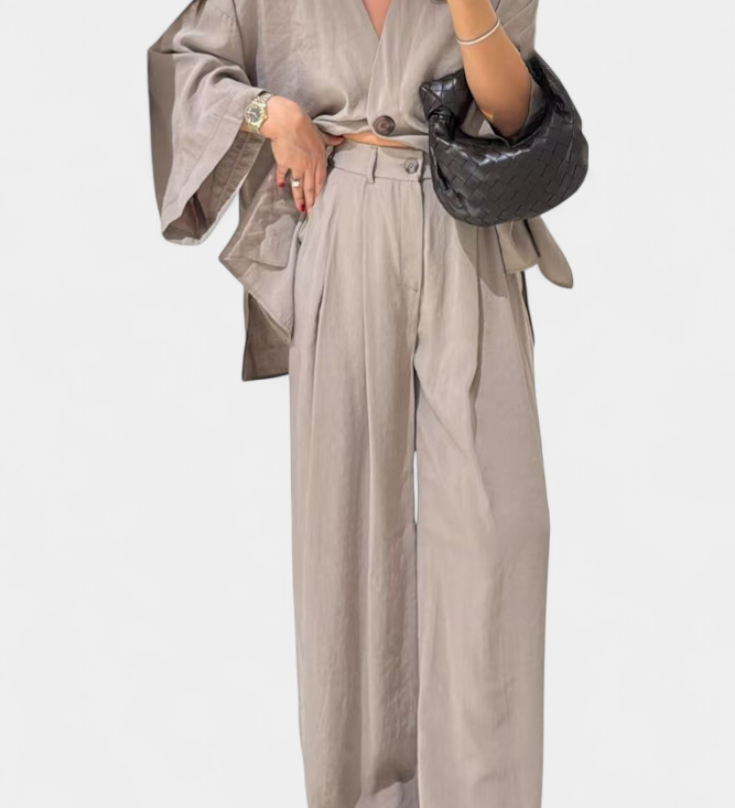 Eli Oversize Sada Top s Výstřihem do V a Rovné Kalhoty