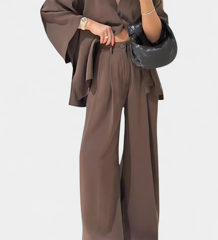 Eli Oversize Sada Top s Výstřihem do V a Rovné Kalhoty